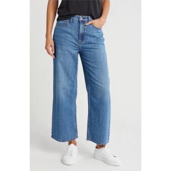RAG & BONE LORI MID-RISE CROP JEANS WIDE LEG HIGH WAIST RIGID DENIM sz 25 - Picture 1 of 7